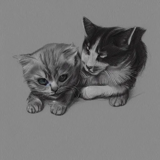 Prompt: cat and dog licking each other, cute drawing, concept art, trending on Artstation