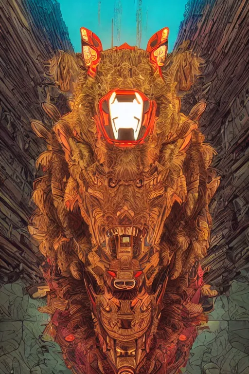 Image similar to totem animal tribal chaman vodoo mask feather gemstone plant global illumination ray tracing hdr that looks like it is from borderlands and by feng zhu and loish and laurie greasley, victo ngai, andreas rocha, john harris radiating a glowing aura