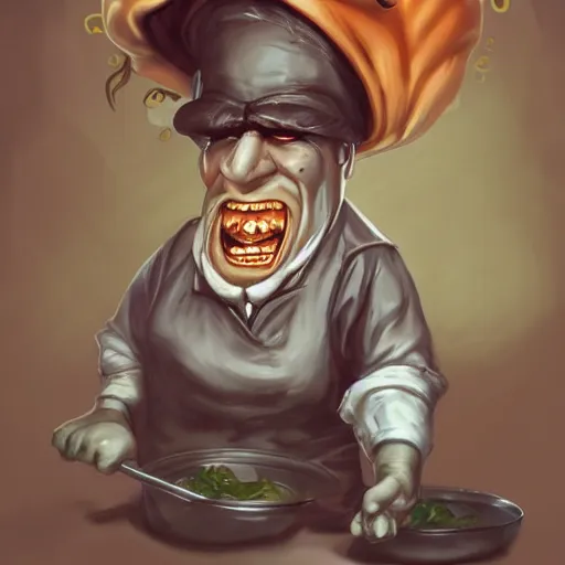 Prompt: the nightmare of a cook, caricature, artstation