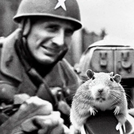 Prompt: a hamster in ww 2 fighting with the germans