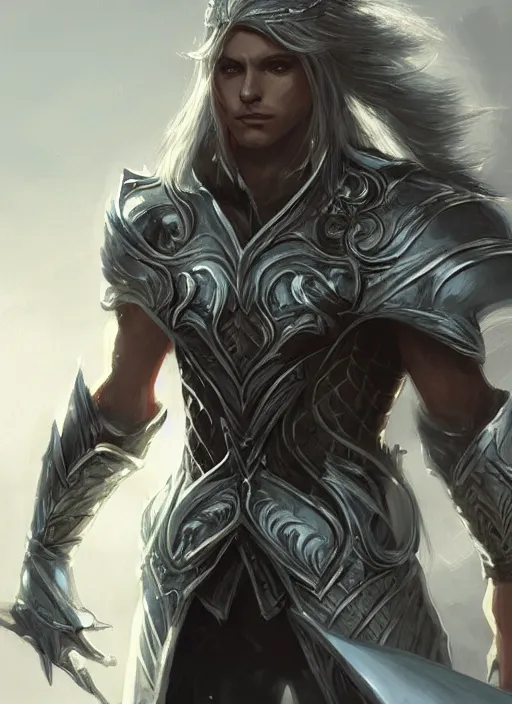 male elf warrior with long silver hair, silver armor, | Stable ...