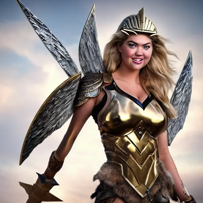 Image similar to full body photograph of kate upton as a valkyrie warrior. Extremely detailed. 8k