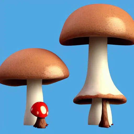 Image similar to cute mushroom character concept, 3d render, ortographic view