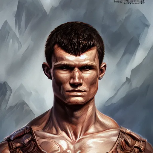 Prompt: portrait of a barbarian Vitalik Buterin, muscular, wild, upper body, D&D, fantasy, intricate, cinematic lighting, highly detailed, digital painting, artstation, concept art, smooth, sharp focus, illustration, art by Hajime Sorayama