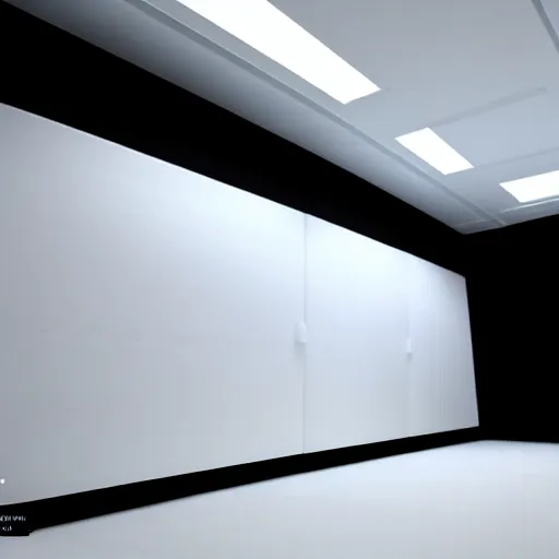 Image similar to a white room 1 2 ft long x 1 0 ft wide x 8 ft tall, geometrically perfect, clean and empty, sci fi spaceship futuristic paneling unreal engine, general studio lighting, 8 k,