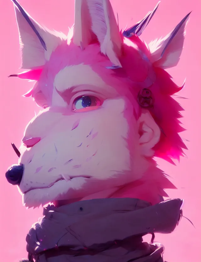 Image similar to a beautiful fullbody portrait of a cute anime boy with pink hair and pink wolf ears. character design by cory loftis, fenghua zhong, ryohei hase, ismail inceoglu and ruan jia. artstation, volumetric light, detailed, photorealistic, fantasy, rendered in octane