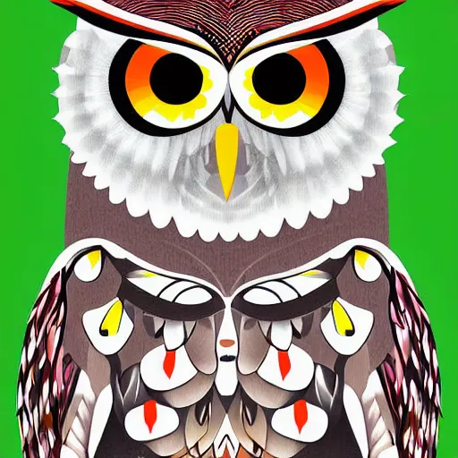 Image similar to owl playing pan flute, digital art