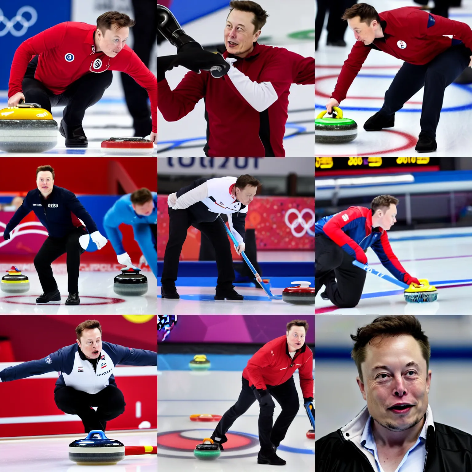 Prompt: elon musk as a curling athlete competing in the olympics