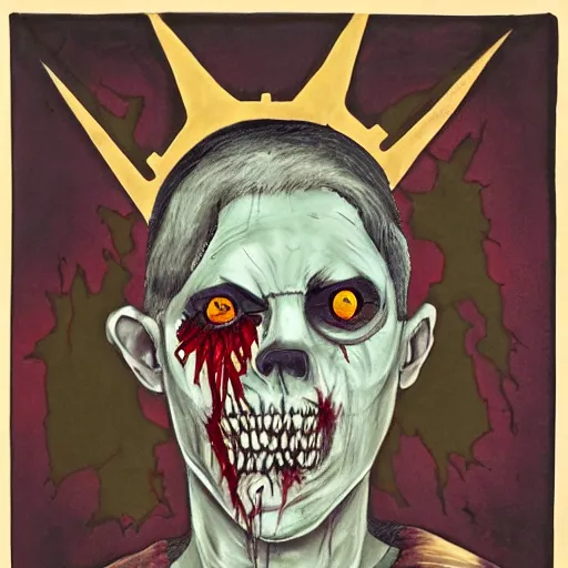 Prompt: asymmetrical zombie king portrait, fallen, decay, lost, depressed, borderline, schizophrenia