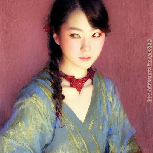 Image similar to detailed portrait of japanese girl, spring light, painting by gaston bussiere, craig mullins, j. c. leyendecker