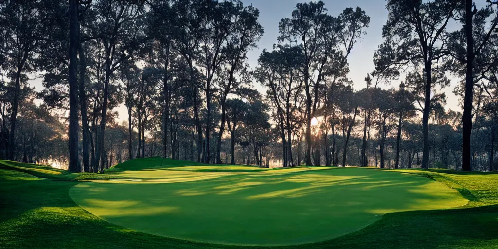 Image similar to a great photograph of the most amazing golf hole in the world, in winter, beautiful ambient light, golf digest, top 1 0 0,