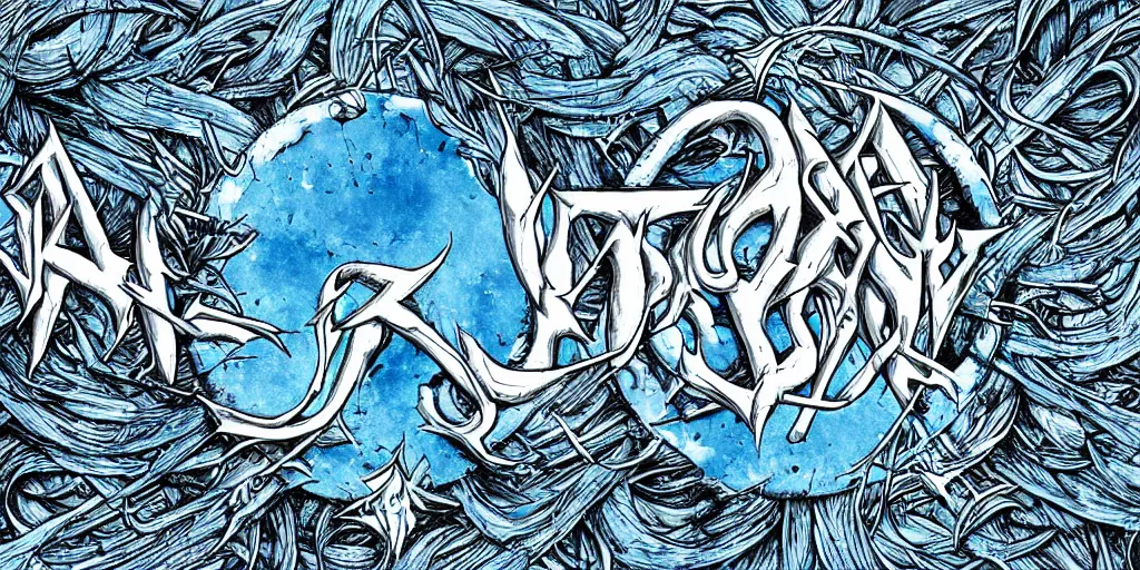 Prompt: the word subsume as a death metal logo, cerulean, highly detailed