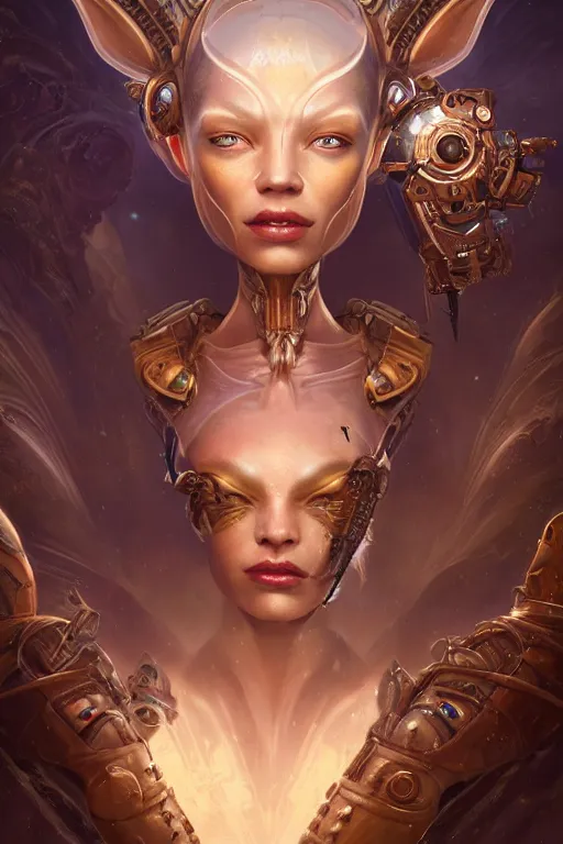 Image similar to portrait of a beautiful female hybrid cyborg atlantean anubis hada elsa jean alien warrior, regal, realistic, refined, detailed, digital art, jessica rossier, michael cheval, esao andrews, steampunk, walt disney ( 1 9 3 7 ), francois boucher, oil painting, highly detailed, cinematic lighting, unreal natural tpose