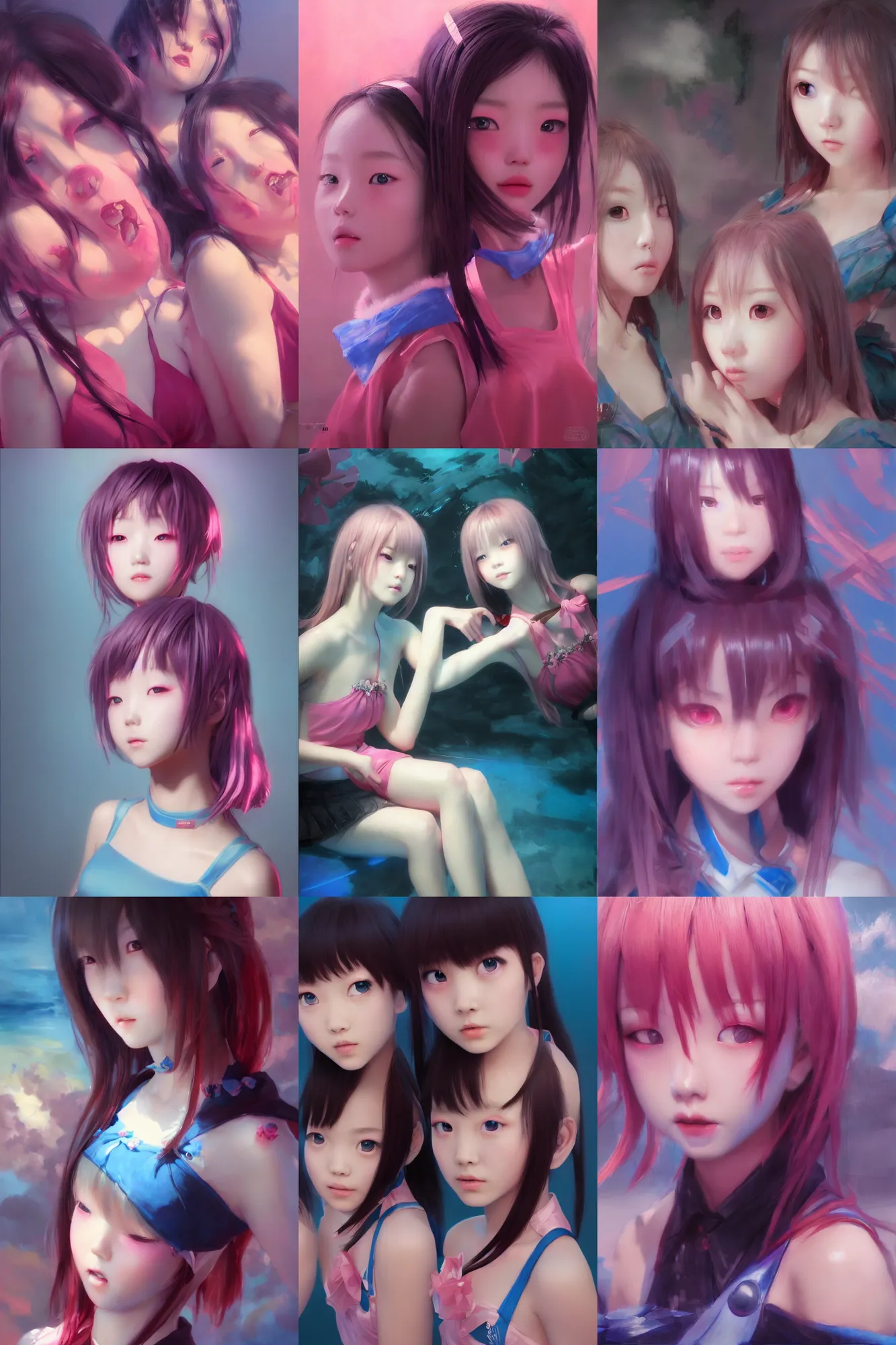 Image similar to 3d dark infrared octane render concept art by D. Jun, by Mo Xiang Tong Xiu, by Igarashi Daisuke, beauty portrait anime schoolgirls under dark pink and blue water. cute face. dramatic light, trending on artstation, oil painting.