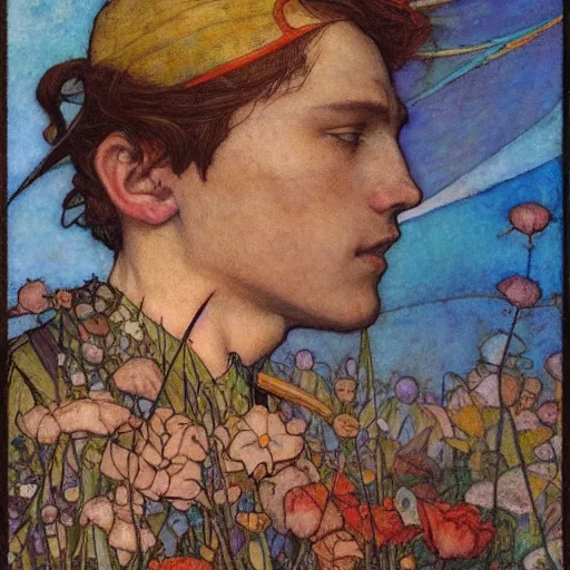 Prompt: the flower prince, by jessie willcox smith and donato giancola and nicholas roerich, symbolist, tattoos, dramatic lighting, elaborate geometric ornament, art brut, god rays, soft cool colors, smooth, sharp focus, extremely detailed