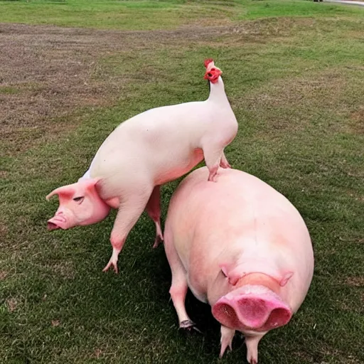 Prompt: chicken riding a pig