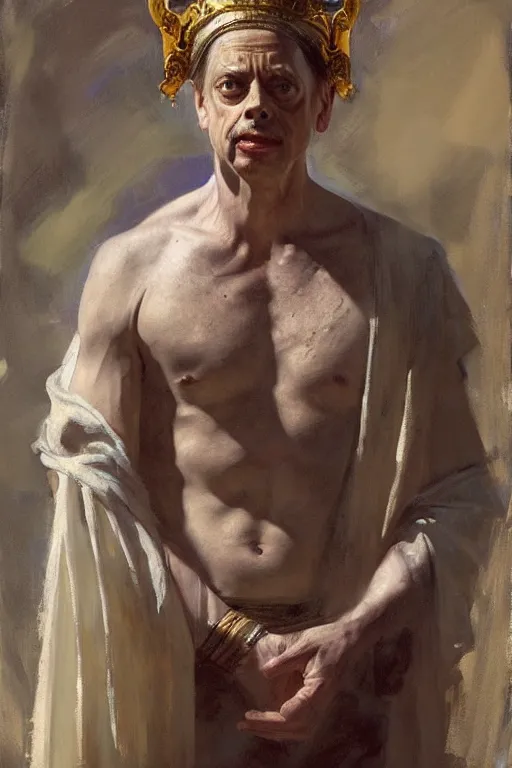 Image similar to beautiful expressive oil painting portrait of ancient roman god emperor steve buscemi ascending wearing the civic crown, art by anders zorn, wonderful masterpiece by greg rutkowski, beautiful cinematic light, american romanticism by greg manchess, jessica rossier