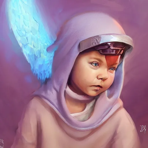 Image similar to baby Angel cherub,wearing a halo, ski mask, balaclava, wearing angel halo covered face, hoodie, hip hop golden necklace fantasy art apex fortnite Video game icon, 2d game art gta5 cover , official fanart behance hd artstation by Jesper Ejsing, by RHADS, Makoto Shinkai and Lois van baarle, ilya kuvshinov, rossdraws