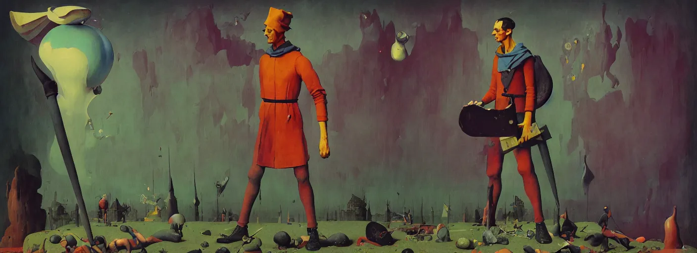 Image similar to full - body portrait surreal colorful clay fighting artstation rpg gentleman character concept art anatomy, action pose, very coherent and colorful high contrast masterpiece by norman rockwell franz sedlacek hieronymus bosch dean ellis simon stalenhag rene magritte gediminas pranckevicius, dark shadows, sunny day, hard lighting, reference sheet white! background