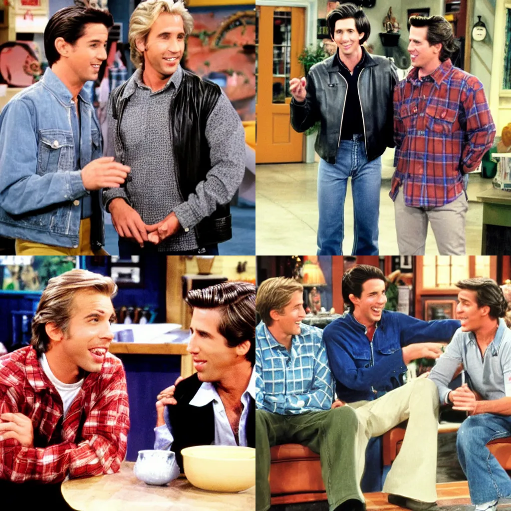 Prompt: Ross from Friends meeting the Fonz from Happy days