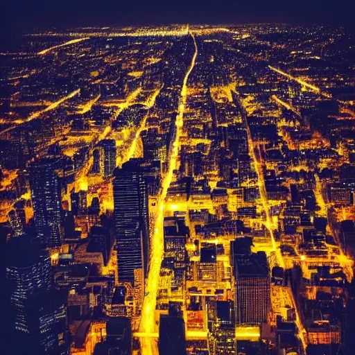 Image similar to city at night viewed from above, instagram contest winner, glowing lights, vivid colors, circuitry