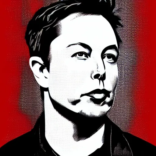 Prompt: Sideview Portrait of elon musk Shepard Fairey