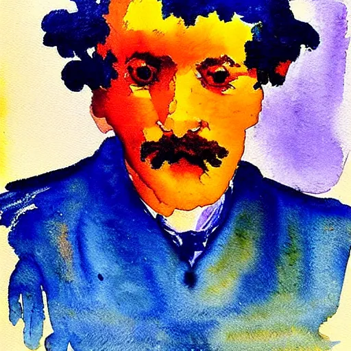 Image similar to a portrait a very ordinary person, by Emil Nolde, watercolour, astract, vivid colors, flat bold color