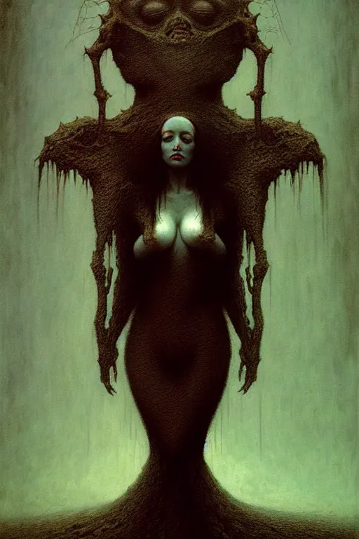 Image similar to full body portrait of christina hendricks, by zdzislaw beksinski, gothic, surrealism, cosmic horror, lovecraftian, cold hue's, warm tone gradient background, concept art, beautiful composition