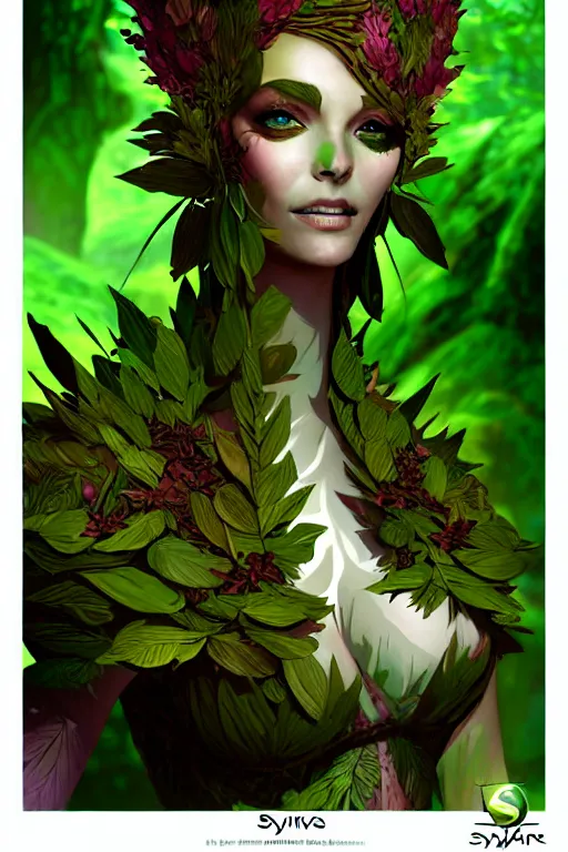 Prompt: Sylvari female that is made of leaves and bark, botanical race of Guild Wars 2, concept art, close-up, digital art, elegant