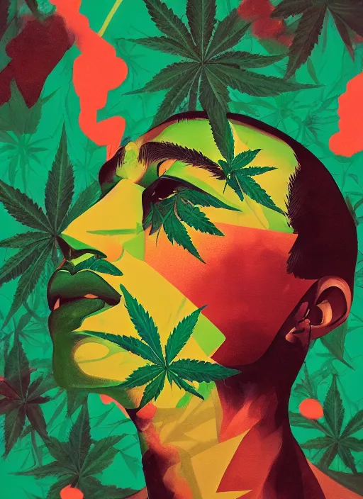 Image similar to profile picture by sachin teng x ofwgkta, marijuana, organic painting, asymmetrical, green, marijuana smoke, matte paint, hard edges, energetic