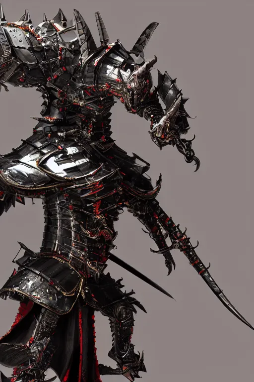 Image similar to Concept Art of a mechanical dragon samurai in black japanese armor, full body, ultra detailed, octane render, 8k