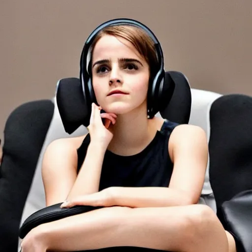 Image similar to emma watson wearing a gaming headset photo sitting on gaming chair