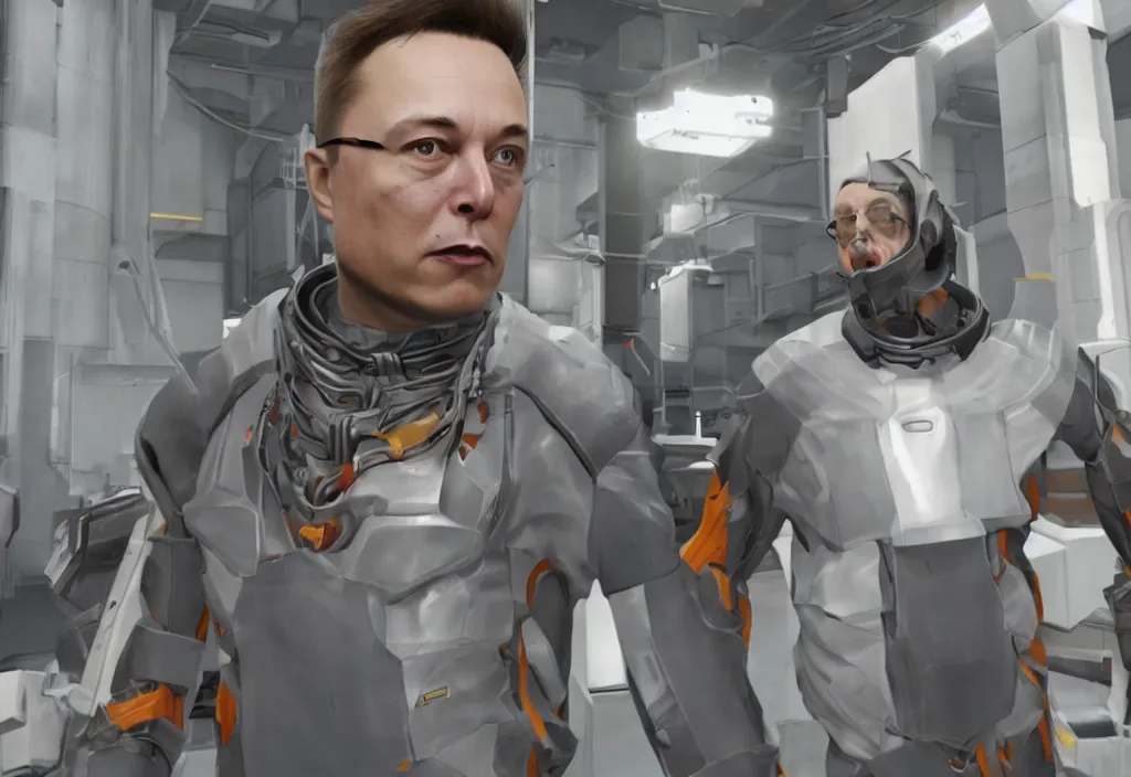 Image similar to elon musk in half life, elon musk in the video game half life, gameplay screenshot, close up, 3 d rendering. unreal engine. amazing likeness. very detailed.