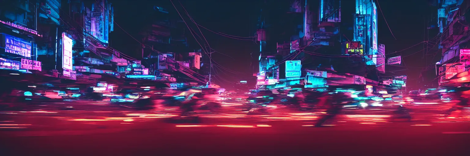 Image similar to Cyberpunk Traffic, futuristic Phnom-Penh Cambodia, neon dark lighting