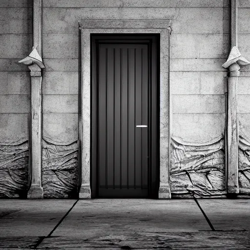 Prompt: photography, 3 d render, moster, door, sand