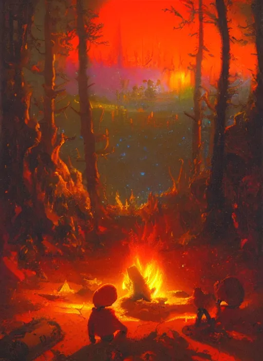 Prompt: camp fire by paul lehr,