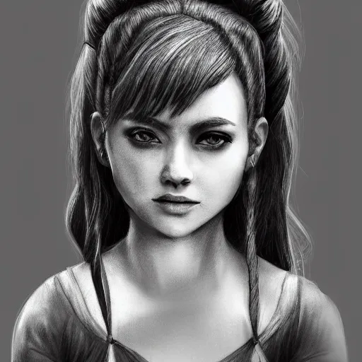 Image similar to 8 k hight resolution detailed charcoal drawing, a girl with ponytails, beautiful hd nouveau concept art colourful artwork, in the style of damian tirado