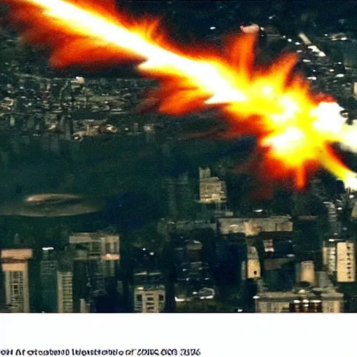 Image similar to atomic explosion, fireball, fireball explosion, 2 4 0 p footage, 2 0 0 6 youtube video, helicopter footage over city, fleeing crowds of people