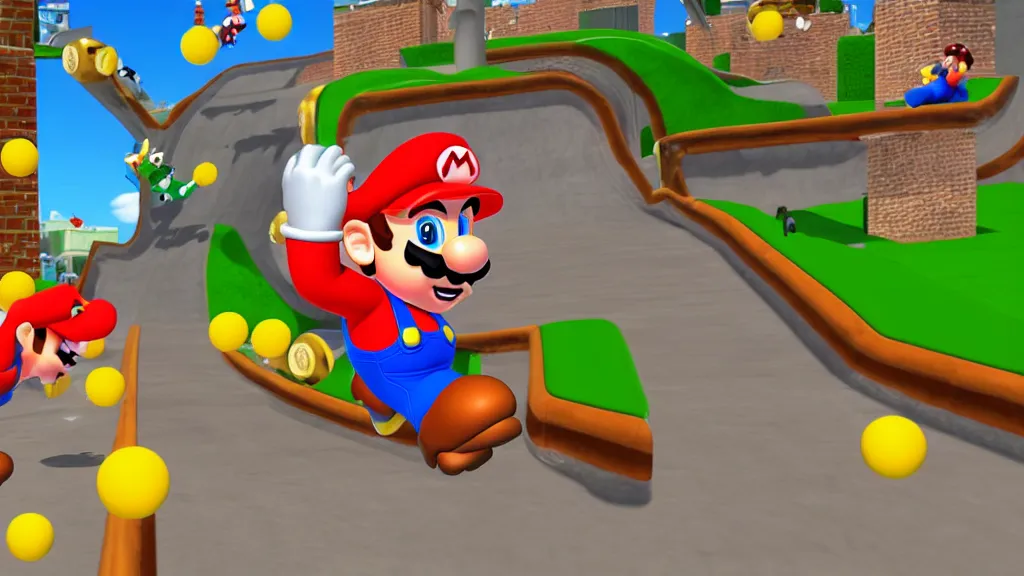 Prompt: super mario skateboarding game screenshot from nintendo