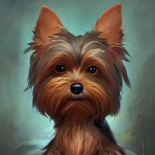 Image similar to cute little anthropomorphic Yorkie [thing], Yorkshire Terrier, tiny, small, short, cute and adorable, pretty, beautiful, DnD character art portrait, matte fantasy painting, DeviantArt Artstation, by Jason Felix by Steve Argyle by Tyler Jacobson by Peter Mohrbacher, cinema