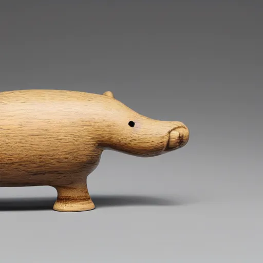 Prompt: a small wooden hippo with a blue epoxy body and wood, an abstract sculpture by jean arp, behance, mingei, biomorphic, henry moore, sketchfab