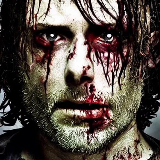 Prompt: photo pf rick from the walking dead as a a zombie