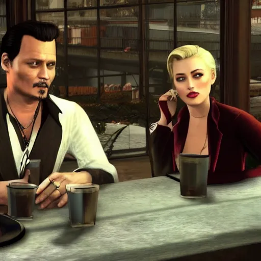 Image similar to gameplay footage of Johnny Depp and amber Heard in GTA V