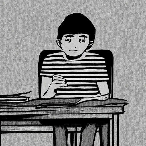 Image similar to mexican kid sitting at his desk asleep, anime, manga