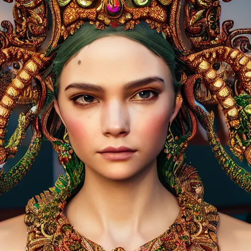 Image similar to portrait of wonderful princess of emerald with fair skin, glowing, ornate and intricate, jaw dropping, dynamic lighting, intricate and detailed, 4 k octane render