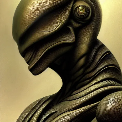 Image similar to ultra realist soft painting of a single attractive alien female, black scales, symmetry accurate features, very intricate details, focus, curvy, artstyle hiraku tanaka and craig mullins, award winning