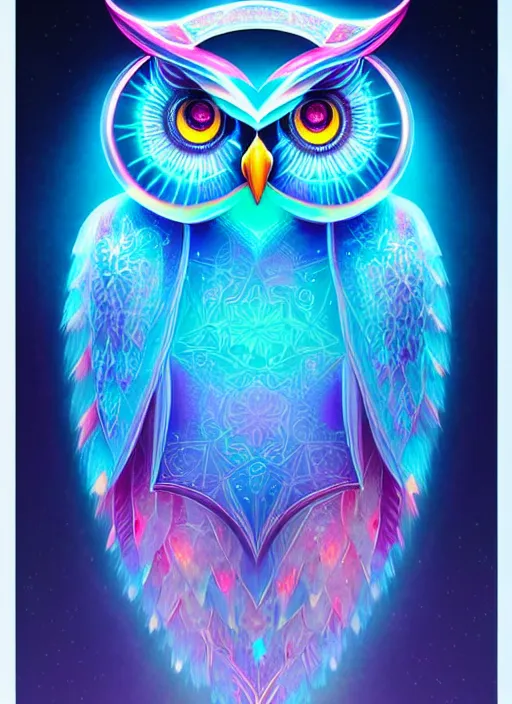 Image similar to symmetry!! product render poster vivid colors divine proportion owl, ice and snow, glowing fog intricate, elegant, highly detailed, digital painting, artstation, concept art, smooth, sharp focus, illustration,