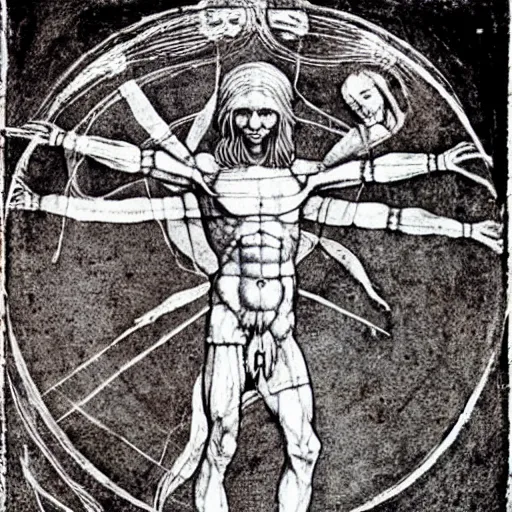 Prompt: the vitruvian alien, by leonardo da vinci