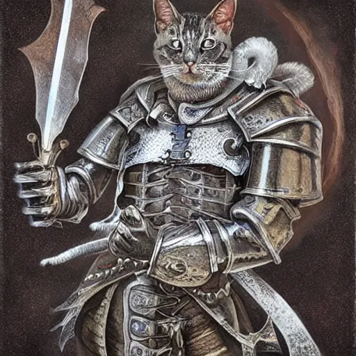 Prompt: three - ply portrait death cat dark souls in armor made of polished dragon bones looks relaxed, quantum physics, victorian era