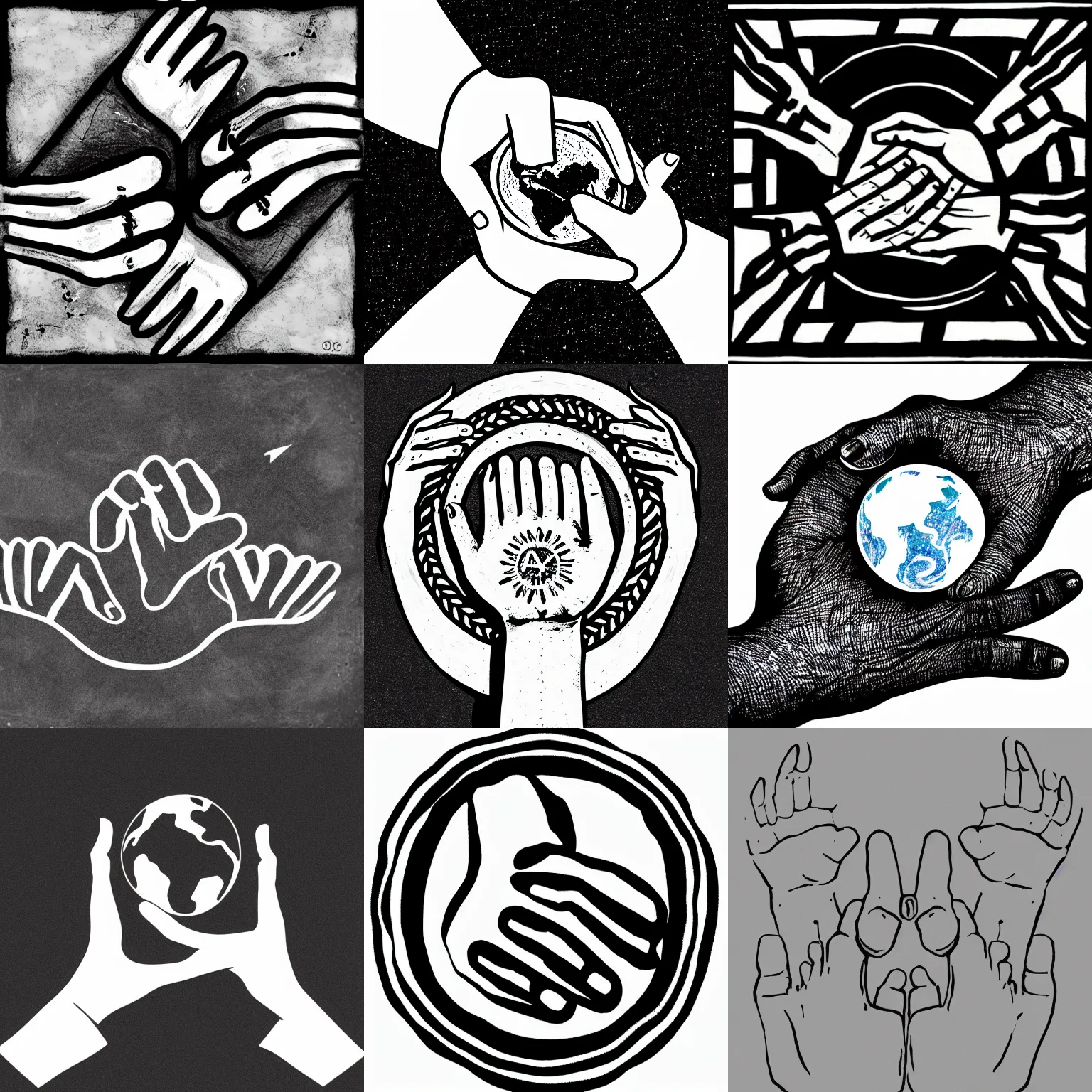 Prompt: a logo of hands, earth, and art, lineart